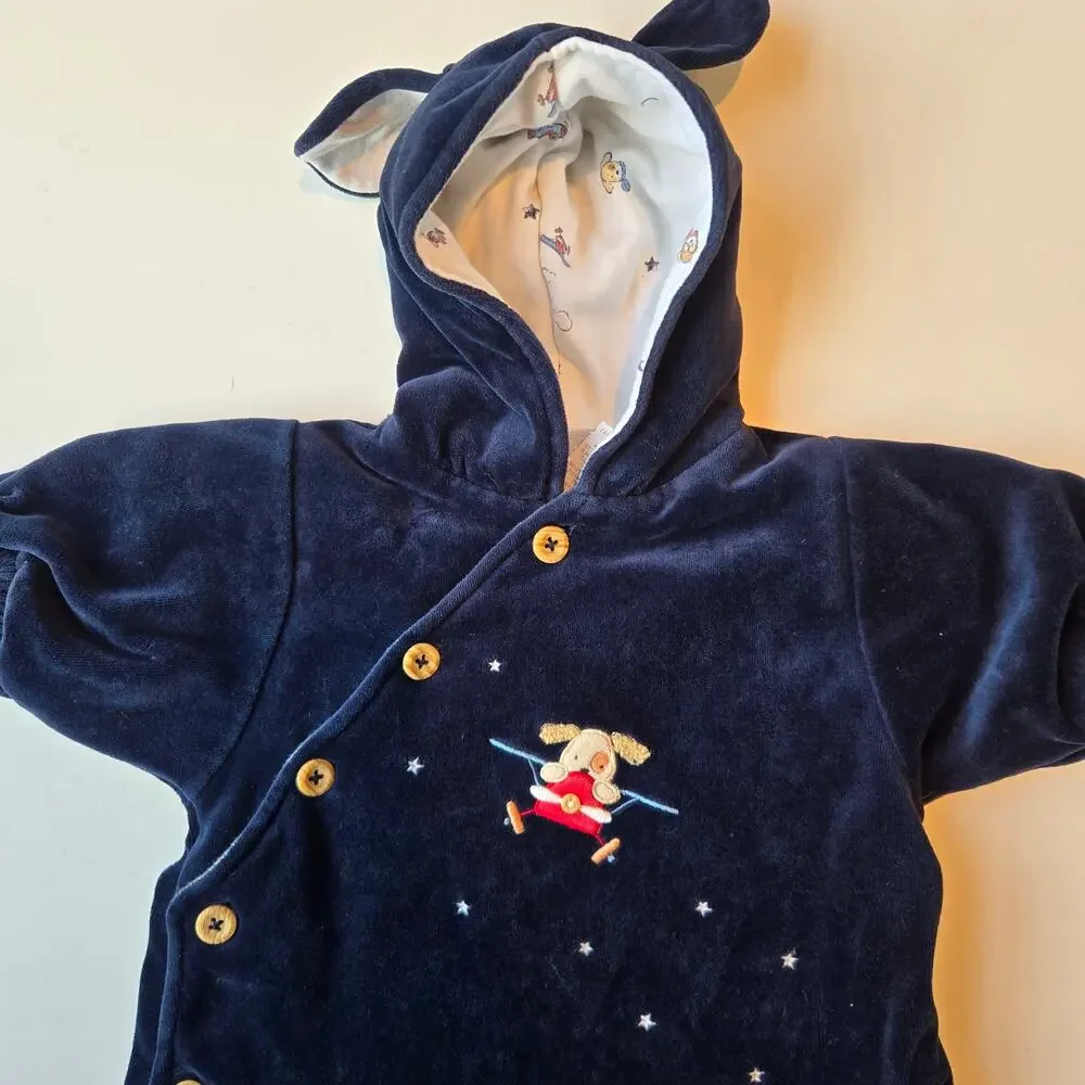 Vintage Le Top Baby Bunting Size 0-6 Months Newborn Puppy Dog Velvet Sack Navy